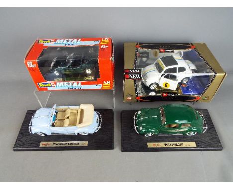 Bburago, Revell, Maisto - Four diecast model cars in 1:18 and 1:24 scale - two boxed and two unboxed. Boxed items include Bbu