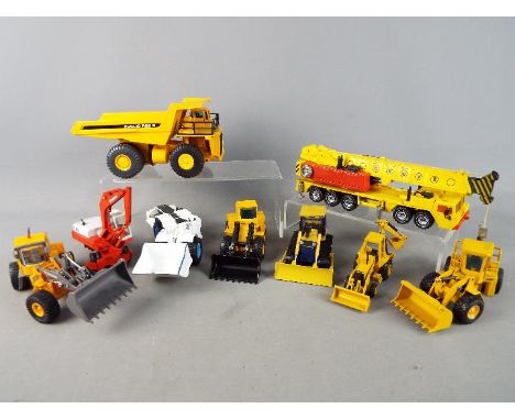 Joal, Conrad, NZG, Hongwell, Siku - Nine unboxed diecast construction vehicles mainly 1:50 scale. Lot includes Joal Euclid R8