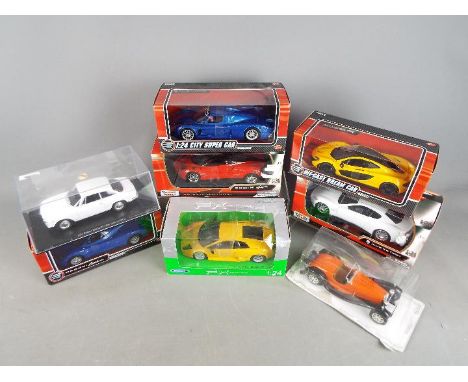 Welly, Motor Max, Leo Models, Other - Eight boxed 1:24 scale diecast model cars. Lot includes Leo Models Alfa Romeo Giulia GT