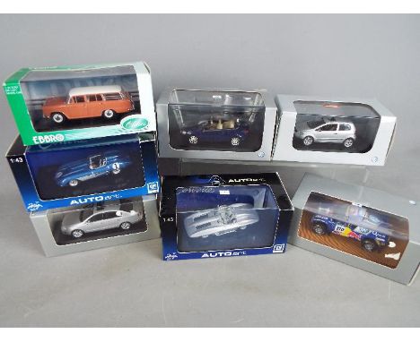 Auto Art, Minichamps, Ebbro, Schuco, Norev - Seven boxed diecast 1:43 scale model cars. Lot includes Ebbro #345 Nissan Cedric