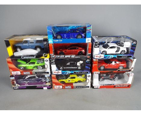 Maisto, Cararama, Motor Max, Other - Ten boxed diecast models vehicles in 1:24 scale. Lot includes Maisto 'Custom Shop' 1967 