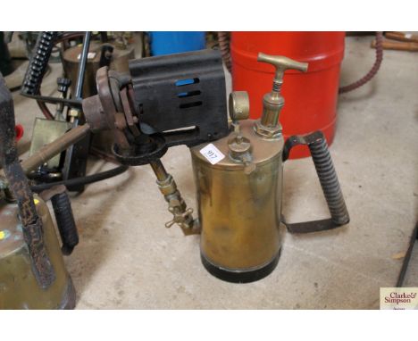 A brass and metal mounted pressurised blow lamp