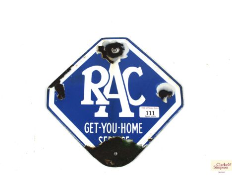 An enamel RAC sign of lozenge shape, approx. 10½" x 10" overall