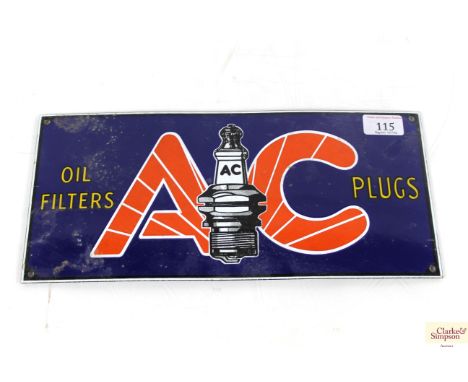 An enamel sign for "A.C. Oil Filters and Plugs", approx. 6½" x 14"