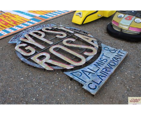 A metal 'The Original Gypsy Rosa Palmist &amp; Clairvoyant' metal and wooden sign. With lighting to Perimeter. AF. Approximat