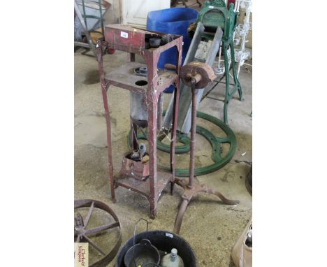 A metal stand and a sheep shearing tripod etc.
