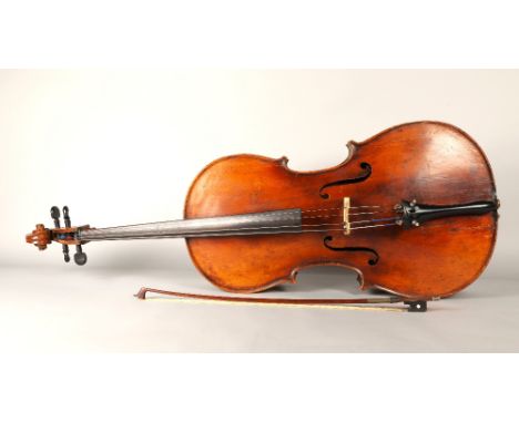 Cello with Hill &amp; Sons bow, length of body 76.4cm, bow stamped H &amp; S, bow 70cm long, with canvas case