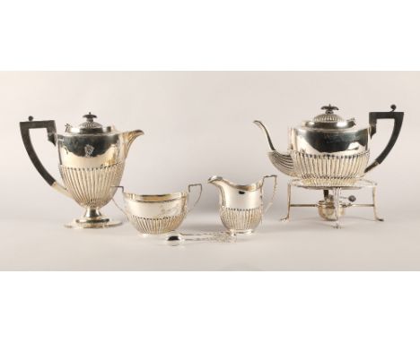 Four piece silver tea service comprising of&nbsp; teapot, coffee pot, cream jug and sugar bowl. The two pots and bowl are ass
