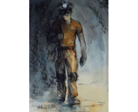 VALERIE GANZ mixed media - walking collier with headlamp lit, signed, 26 x 19cms