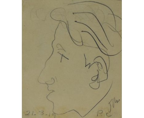 AUGUSTUS JOHN pencil - sketch of man's head in profile, possibly T E Lawrence (Lawrence of Arabia), signed and dated 21.3.19 