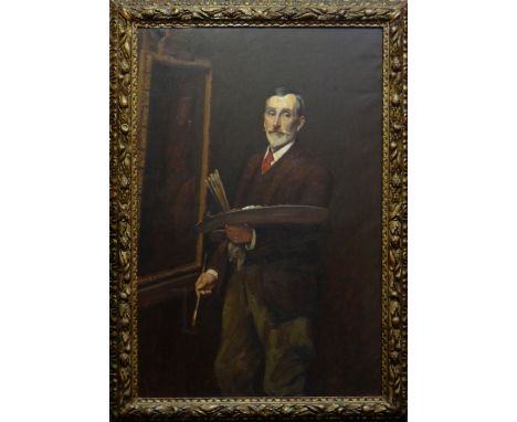 CAREY MORRIS oil on canvas - three quarter portrait of artist, humanitarian and Newlyn School pioneer Walter Langley RI, whil