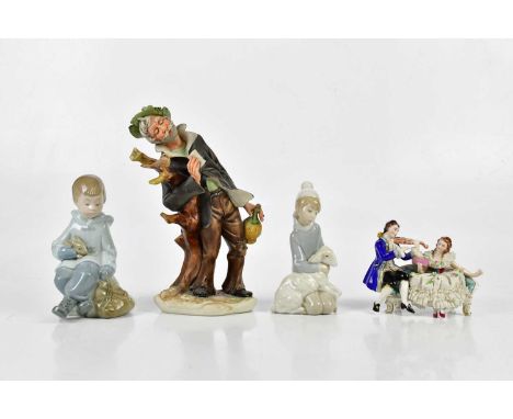 NAO; a figure of a boy seated beside a bunny, a Lladrό figure of a girl beside lamb, a Continental figure of a maiden seated 