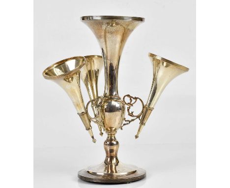 AHRONSBERG BROS; a George V hallmarked silver four branch epergne, Birmingham 1919, height 27cm (weighted).