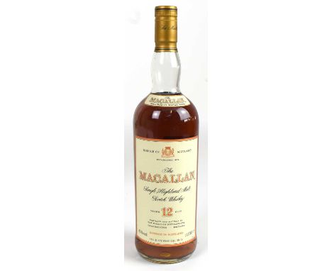 WHISKY; a bottle of The Macallan Single Highland Malt Scotch whisky, 12 years old, 43%, 1l, in original cardboard carton.Cond