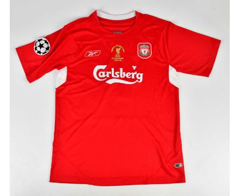 STEVEN GERRARD; a signed 2005 Liverpool retro style football shirt, size L.Condition Report: Creasing and light general wear,