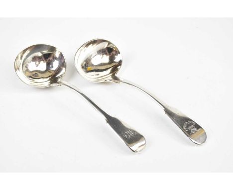 CHAWNER &amp; CO; a Victorian hallmarked silver sauce ladle, London 1844, and a similar hallmarked silver sauce ladle, each w
