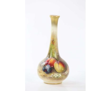 WILLIAM RICKETT FOR ROYAL WORCESTER; a hand painted bud vase decorated with fruits, height 13cm.Condition Report: Minor surfa