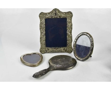 MAPPIN &amp; WEBB; an Elizabeth II hallmarked silver mounted easel back photograph frame, Sheffield 1989, 27 x 27cm, two furt
