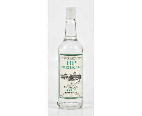 GIN; a bottle of London Dry Gin, ‘Specially distilled and bottled in England for BP Chemicals Limited’, 47%, 70cl.