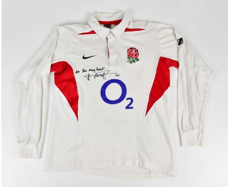 JONNY WILKINSON; a signed 2003 long sleeve rugby shirt, inscribed 'All the very best', size M.Condition Report: Creasing and 