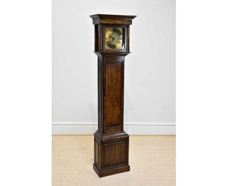 PAUL EDEN, LONGNOR; a reproduction oak longcase clock of small proportions, height 188cm.