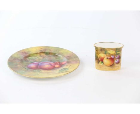 E TOWNSEND FOR ROYAL WORCESTER; a hand painted plate decorated with fruits, together with a further Royal Worcester hand pain