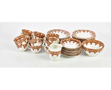 STANLEY CHINA; a part tea service to include eleven cups, twelve saucers, one bowl, one cream jug, twelve side plates and twe