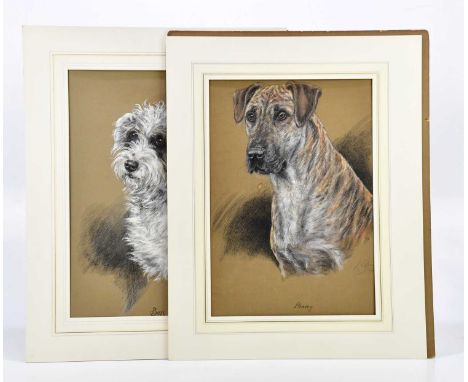 † K C BROWN; pair of watercolours, dogs, 'BEN' and 'PENNY', signed and both dated 1941, 47 x 33cm, mounted, unframed (2).
