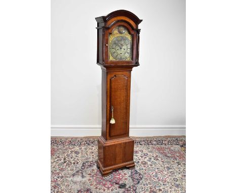 THOMAS MORGAN, ALDFORD; an 18th century oak cased eight day longcase clock, the brass face set with applied chapter ring bear