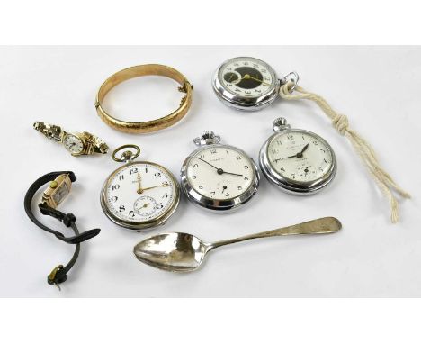 A 9ct gold Rotary lady's watch, an Art Deco style lady's watch, three Ingersoll pocket watches and another by Kienzle, a gold