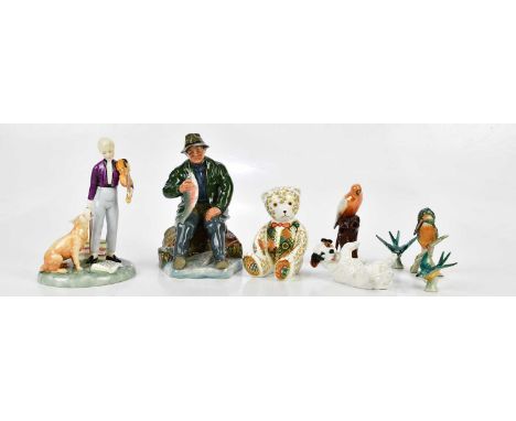 ROYAL DOULTON; two figures HN2258 'A Good Catch' and HN2872 'The Young Master', a Royal Crown Derby animal form paperweight m