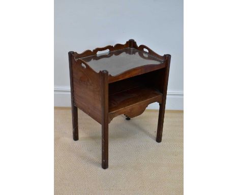 A Georgian mahogany night table on block legs, width 61cm, depth 47cm, height 76cm.