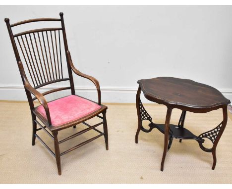An early 20th century stick back elbow chair on column legs and an Edwardian occasional table (2).