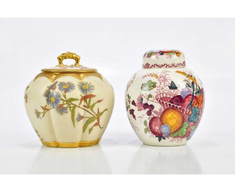 ROYAL WORCESTER; a blush ivory jar and cover, together with a further Masons transfer decorated ginger jar (2).