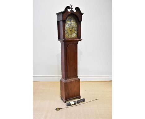 JOHNSONS, LIVERPOOL; an 18th century eight day longcase clock, the brass face with applied silvered chapter ring bearing Roma