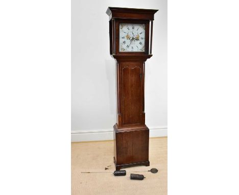 JOHN STANYER, NANTWICH; an 18th century eight day longcase clock, the painted dial set with Arabic and Roman numerals and two