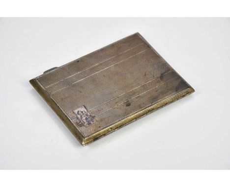 M H MAYER LTD; a George V hallmarked silver cigarette case of rectangular form with engine turned decoration and gilt interio