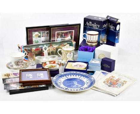 A collection of Royal memorabilia and ephemera including various ceramics, a Corgi model of the 1902 state landing, the Queen