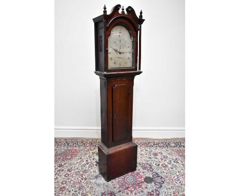 A 19th century mahogany cased eight day longcase clock, with possible replacement silvered dial set with Roman numerals and s