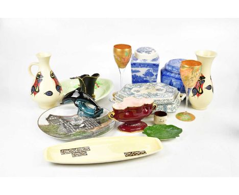 An assortment of mixed ceramics including mid century jugs stamped 'Foram', possibly German, a Carltonware vase, a blue and w