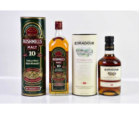 WHISKY; a bottle of Edradour Single Highland Malt Scotch whisky, 10 years, 40%, 70cl, together with a bottle of Bushmills Mal