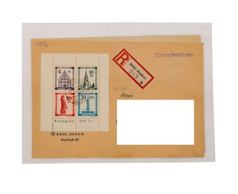   Französische Zone, Baden: 1949  Wiederaufbau der Stadt Freiburg im Breisgau, Block 1 A (ohne Ankunftstempel) und 1 B je auf