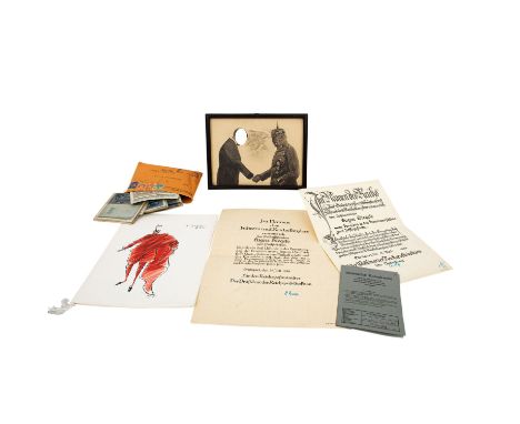   Deutsches Reich 1933-1945 - Konvolut mit Urkunden,  Kuvert mit Banknoten, Darstellung Arbeitsschlacht 1934 Erzgebirge mit d