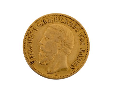   Deutsches Kaiserreich / Baden - 10 Mark 1875/G Großherzog Friedrich von Baden,  Erhaltung, ca. 3,58 Gra. fein, ss.  | Germa