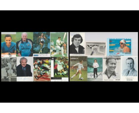 Sport Collection 14 assorted 6x4 signed photos includes some legendary names such as David Coleman, Des Lynam, Mary Decker, F