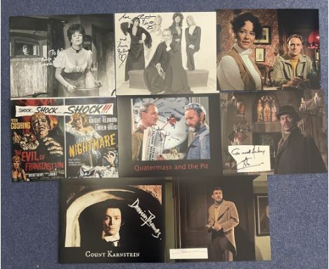 Horror collection of 15 items hand signed by Hammer horror and fantasy film and tv stars past and present. Made up of photogr
