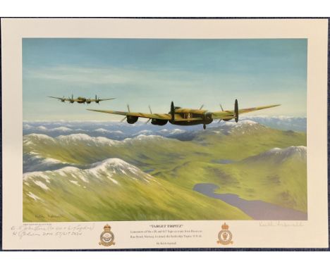 WW2 A K Johnstone and H Johnson Signed Keith Aspinall Colour 16 x 12 inch Print Titled Target Tirpitz. Further Signed by the 