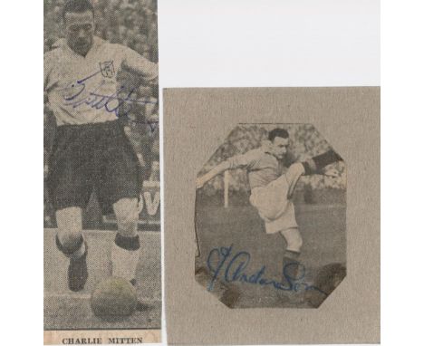 Football Manchester United 1940's newspaper cuttings signed by Charlie Mitten and John Anderson. Good condition. All autograp