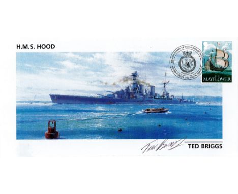 Ted Briggs (HMS HOOD) Signed Personalised First Day Cover With Stamp and Postmark. Signed in Black ink. Good condition. All a