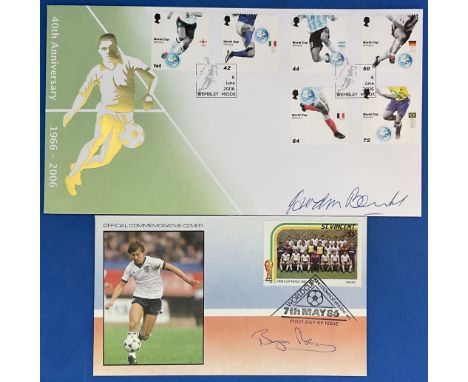 Football Collection of 2 Signed First Day Covers. Signatures include Bryan Robson and Gordon Banks. Different FDCs. All Conta